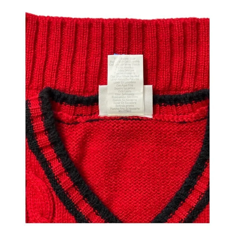 SAMARA V-Neck Pullover Sweater Vest Boy's Size 24 Months Red Navy Trim Christmas